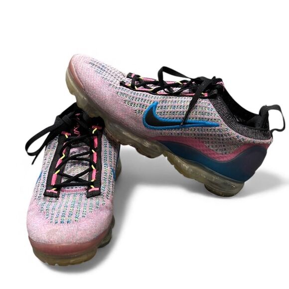 Nike Air VaporMax Shoes Sneakers 2021 Womens Size 9 Pink Blue Flyknit DX3369-600 - Picture 1 of 8